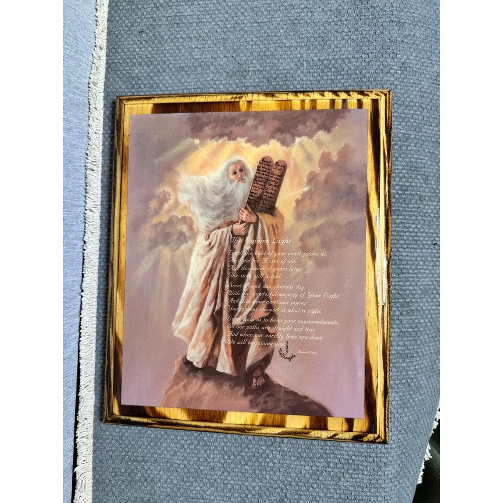 VTG The Guiding Light Moses Ten Commandments Wood Plaque Judy Mastrangelo Art